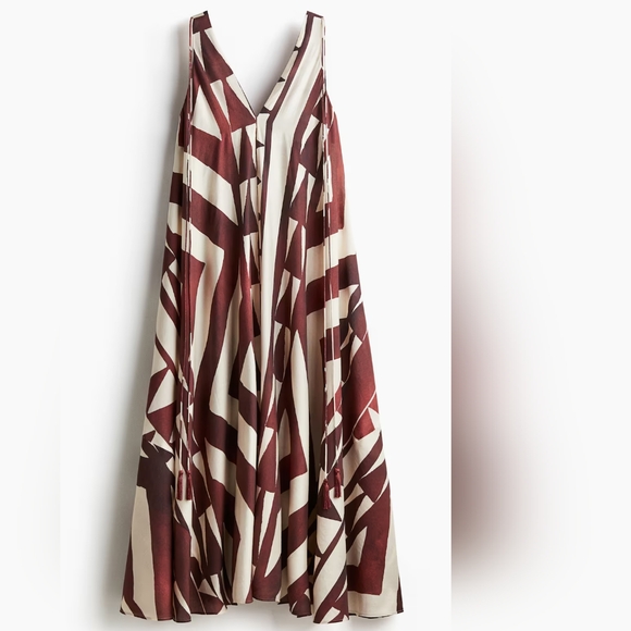 NWT H&M A-line Voluminous Maxi Dress Rust Red/patterned 1294545001 XS S M L - Picture 5 of 11